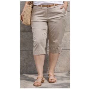 RICKISโ Cropped Chino Pants Beige Stretch Sz 16 NWOT Minimalist Casual Neutral